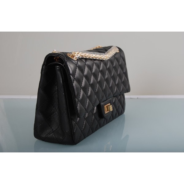 A37587 Chanel Classic Flap Bag Nero Con Oro Hw Agnello