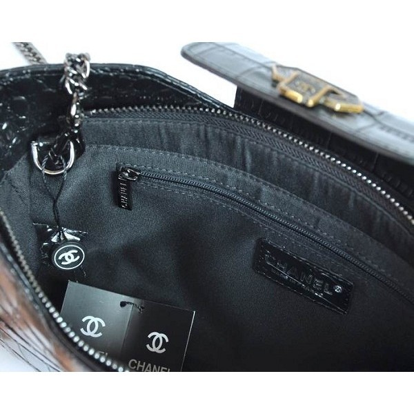 Chanel A50320 Nero Croc Veins Leather Clutch