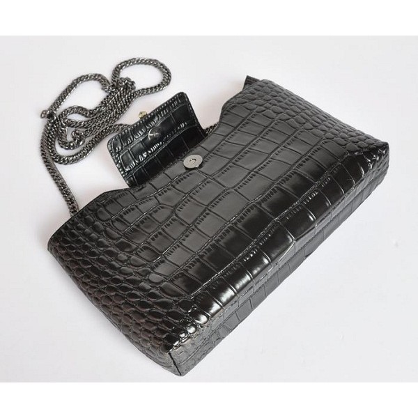Chanel A50320 Nero Croc Veins Leather Clutch