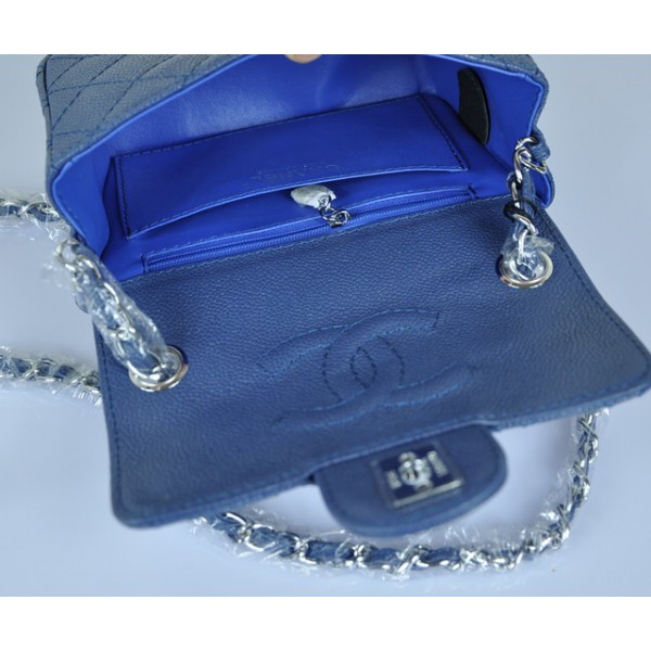 Borse Chanel Flap In Pelle Blu Grano Mini Argento Hw