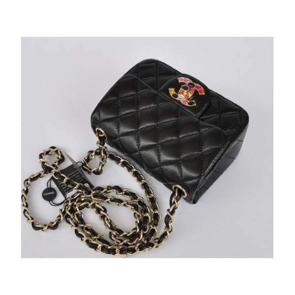 Chanel 2011 Black Flap Bag Agnello Mini Con Multi Stone Di Blocc