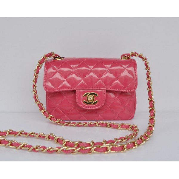 Chanel 2011 Flap Borse In Vernice Con Oro Hw Mini Rose