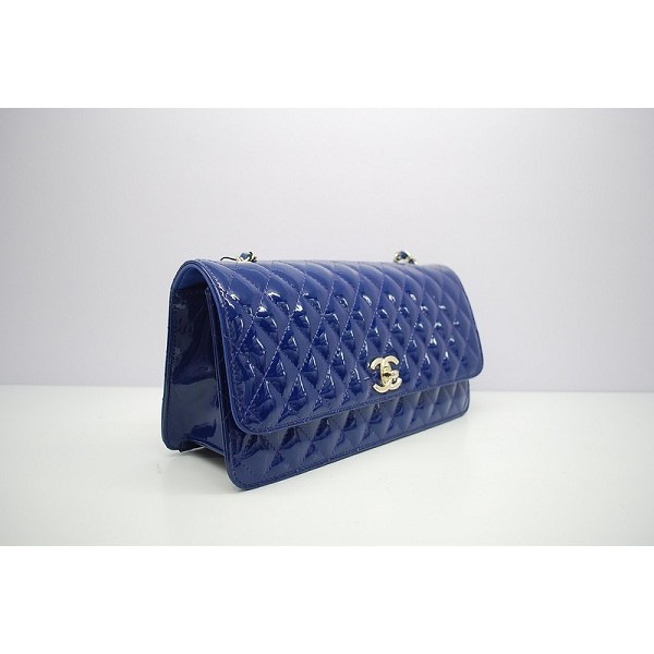 Chanel 2012 New Mini Flap Bag Patent Blu In Pelle Con Ghw