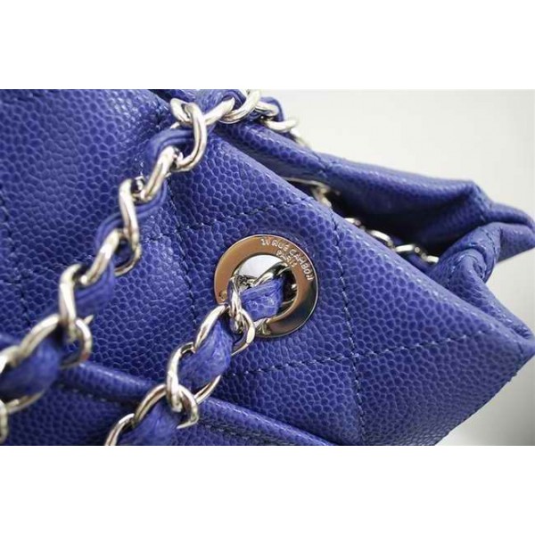 Chanel 2010 Caviar Bag In Pelle Blu Con Chanel Firma