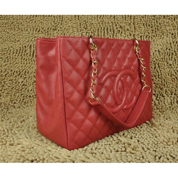 Chanel A20995 Gst Shopping Tote In Pelle Caviale Rosso Con Oro H