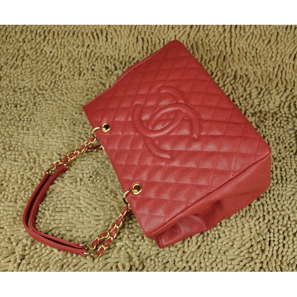 Chanel A20995 Gst Shopping Tote In Pelle Caviale Rosso Con Oro H