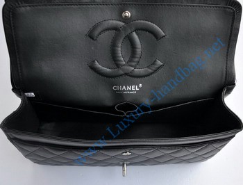 Chanel Marble 2.55 Double Flap Handbag 1113 Black with Silver Chain