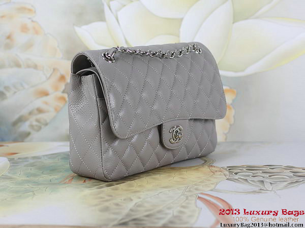 Chanel 2.55 Classic Flap Bag Gray Original Cannage Patterns Leather Silver