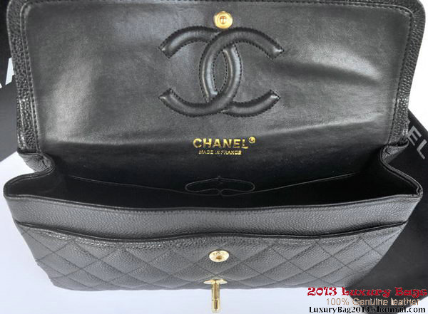 Chanel 2.55 Classic Flap Bag Black Original Caviar Leather Gold