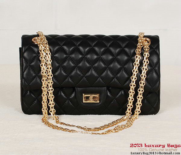Chanel Classic 2.55 Series Bag Black Sheepskin Leather 1112 Gold