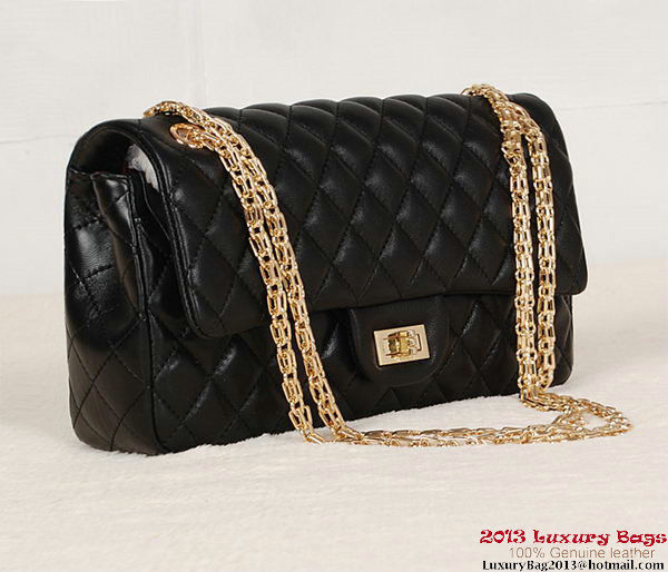Chanel Classic 2.55 Series Bag Black Sheepskin Leather 1112 Gold