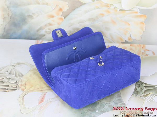 Chanel 2.55 Series Flap Bag Blue Original Nubuck Leather A1112 Silver