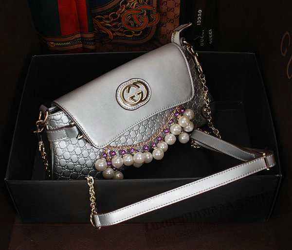 Gucci Silver pearl leather Chain Shoulder Bag 336747