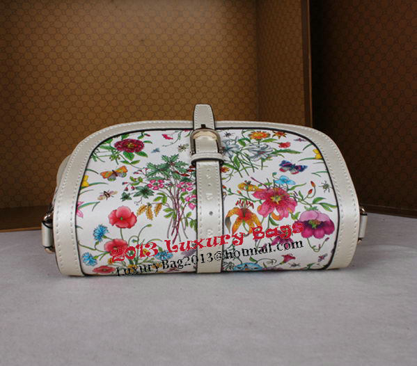 Gucci Nice Flora Leather Shoulder Bag 336749 White
