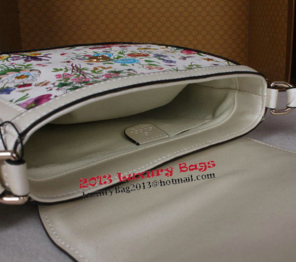 Gucci Nice Flora Leather Shoulder Bag 336749 White