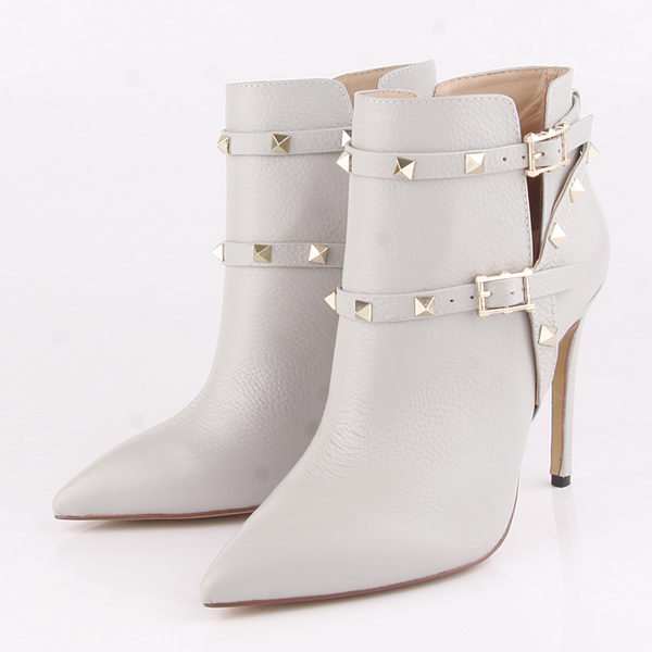 Valentino Ankle Boots 10CM Heels Grainy Leather VT186 Grey
