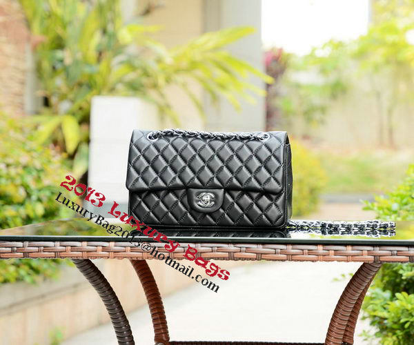 Chanel 2.55 Series Flap Bag Black Sheepskin Leather A37586 Silver