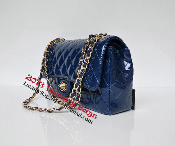 Chanel 2.55 Series Flap Bag Blue Patent Leather A1112 Gold