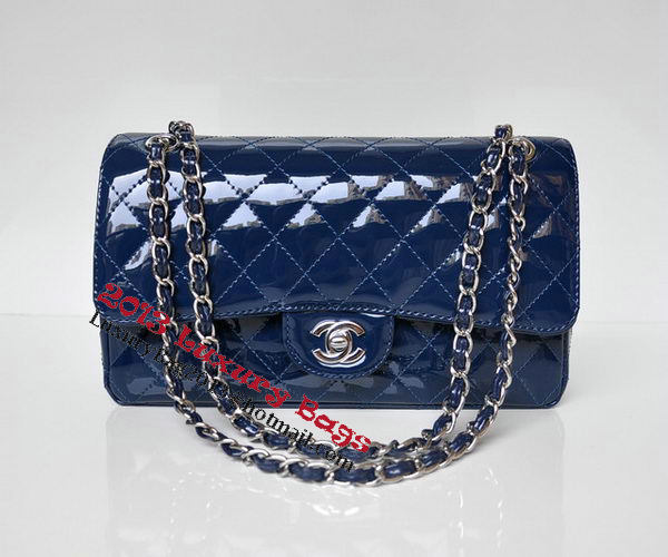 Chanel 2.55 Series Flap Bag Blue Patent Leather A1112 Silver