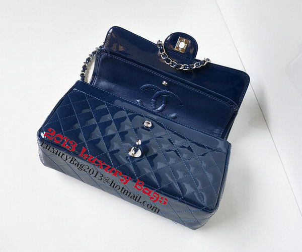 Chanel 2.55 Series Flap Bag Blue Patent Leather A1112 Silver