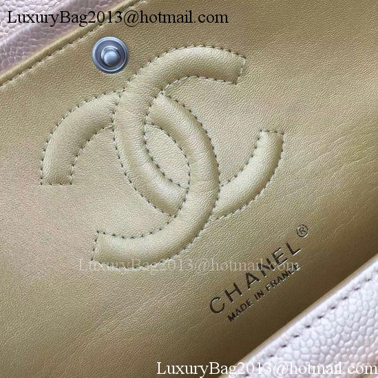 Chanel 2.55 Series Flap Bag Champagne Cavier Leather A05480 Silver