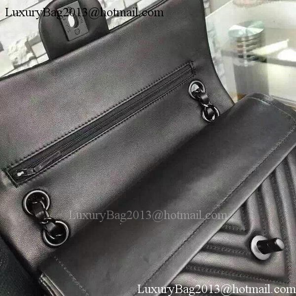 Chanel 2.55 Series Flap Bag Black Lambskin Chevron Leather A5023 Black
