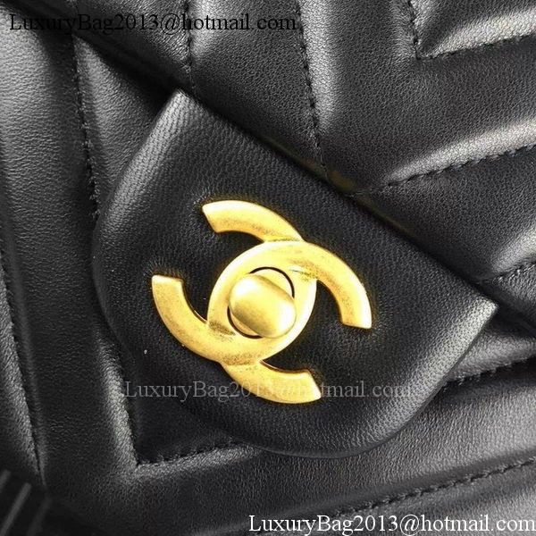 Chanel 2.55 Series Flap Bag Black Lambskin Chevron Leather A5023 Gold