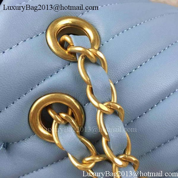 Chanel 2.55 Series Flap Bag SkyBlue Lambskin Chevron Leather A5023 Gold