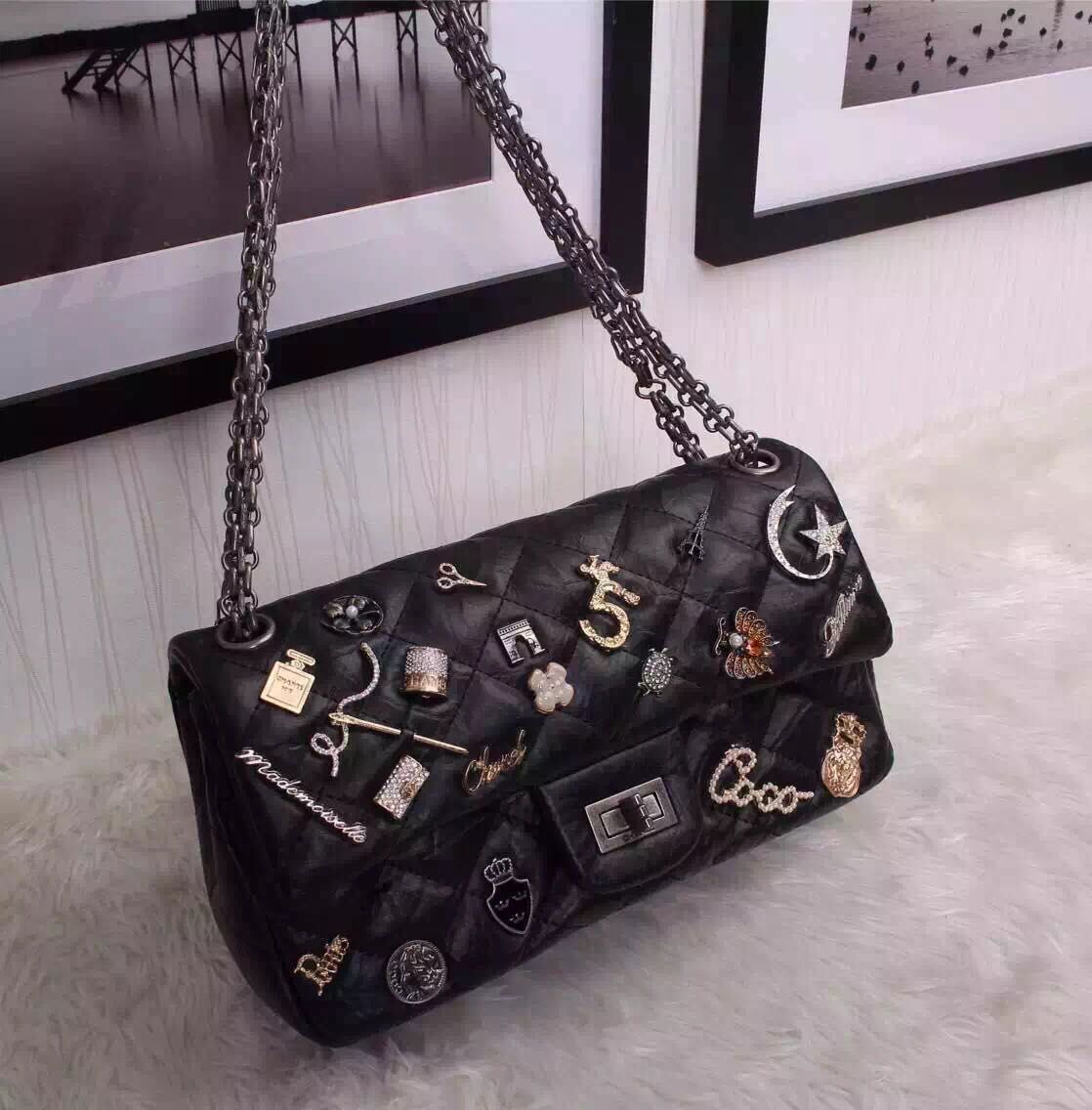 Chanel 2.55 Series Flap Bag Black A2262 Silver 