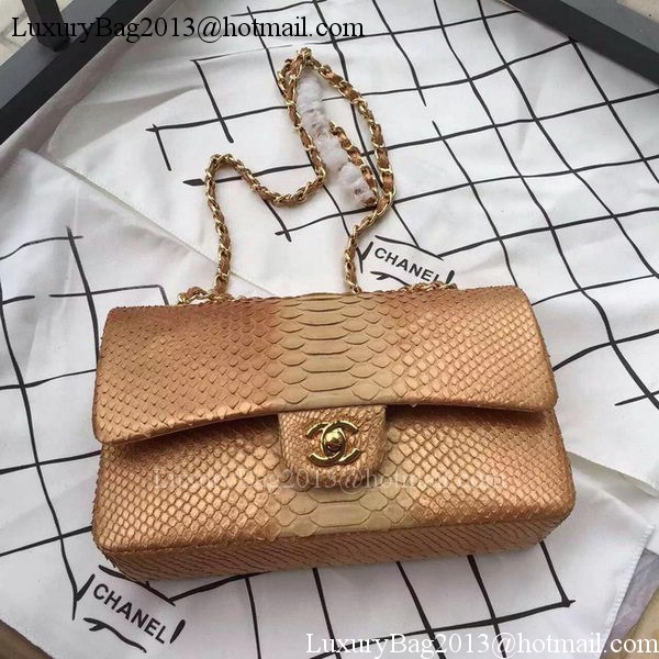 Chanel 2.55 Series Flap Bags Apricot Original Python Leather A1112SA Gold