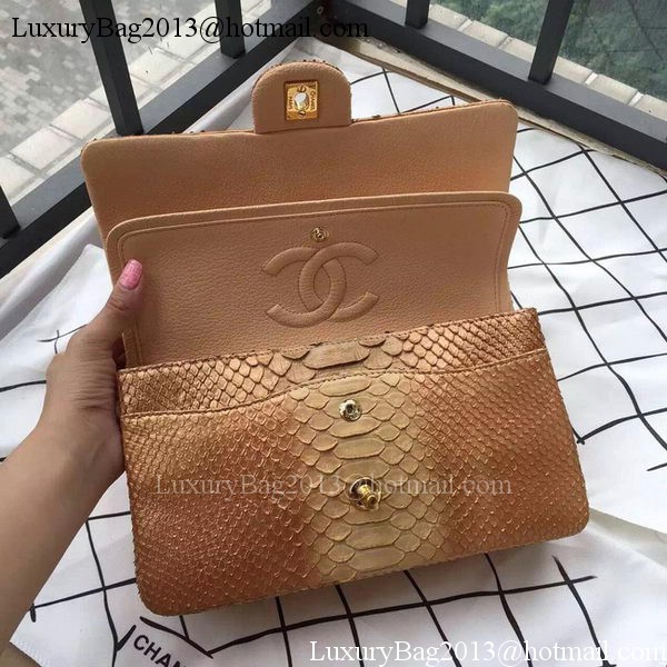 Chanel 2.55 Series Flap Bags Apricot Original Python Leather A1112SA Gold