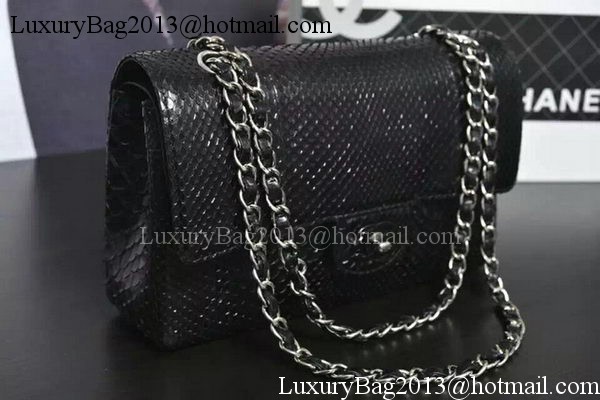 Chanel 2.55 Series Flap Bags Black Original Snake Leather A1112SA Silver