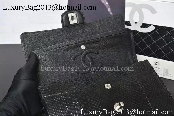 Chanel 2.55 Series Flap Bags Black Original Snake Leather A1112SA Silver