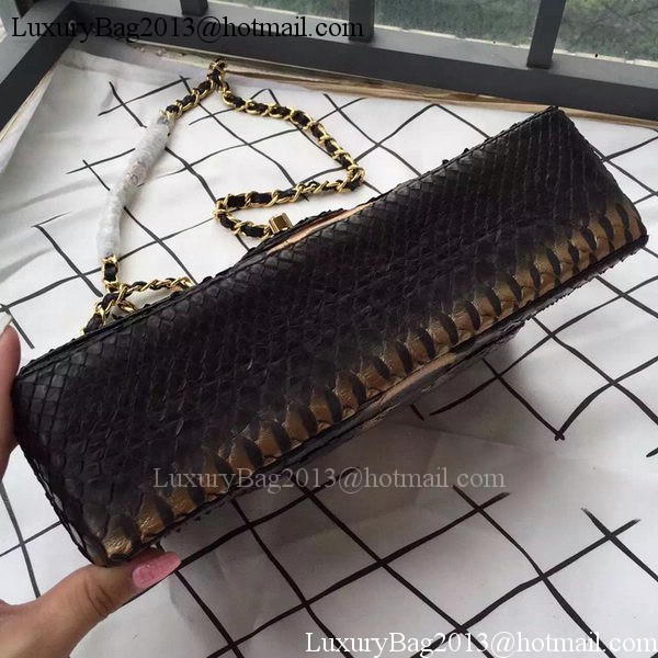 Chanel 2.55 Series Flap Bags Bronze&Black Original Python Leather A1112SA Gold