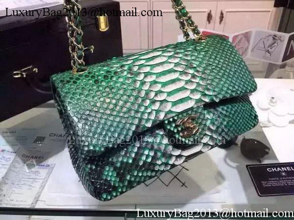 Chanel 2.55 Series Flap Bags Deep Green Original Python Leather A1112SA Gold