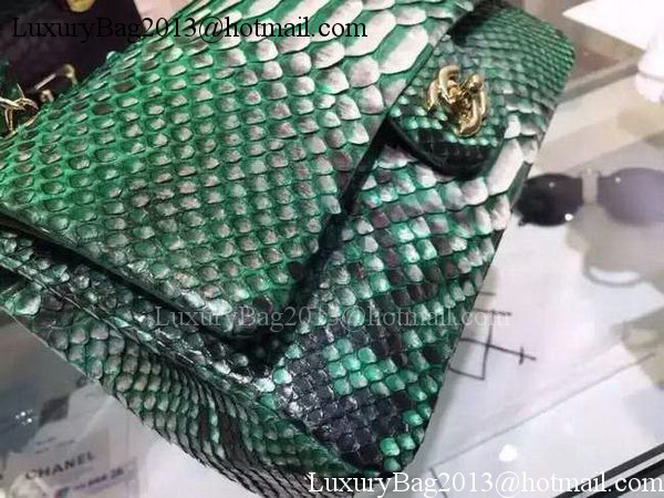 Chanel 2.55 Series Flap Bags Deep Green Original Python Leather A1112SA Gold
