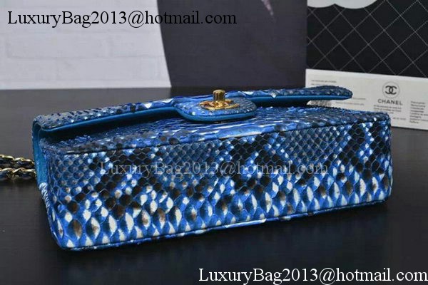 Chanel 2.55 Series Flap Bags Light Blue Original Python Leather A1112SA Gold