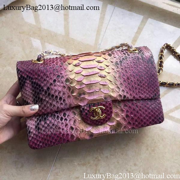 Chanel 2.55 Series Flap Bags Light Purple Pink Original Python Leather A1112SA Gold