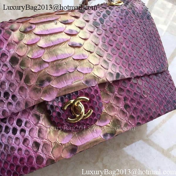 Chanel 2.55 Series Flap Bags Light Purple Pink Original Python Leather A1112SA Gold
