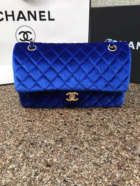 Chanel 2.55 Series Flap Bags Original Blue Velvet Leather A1112 Gold