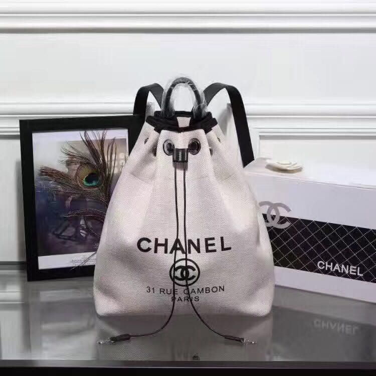 Chanel Canvas Leather Backpack Offwhite 17061