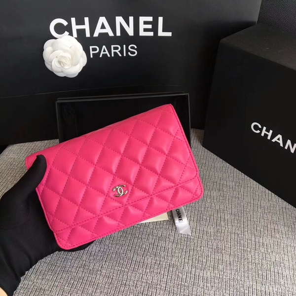 Chanel WOC Flap Bag Pink Original Sheepskin Leather 33814 Silver