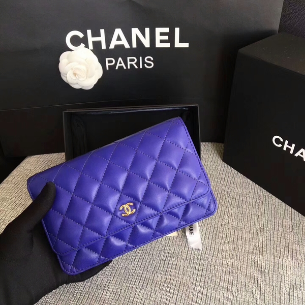 Chanel WOC Flap Bag Blue Original Sheepskin Leather 33814 Glod