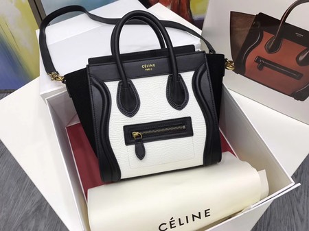 Celine Luggage Nano Tote Bag Original Leather CC3560 White&Black