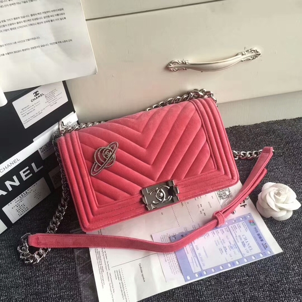 Chanel Le Boy Original Velvet Leather A67086 Pink