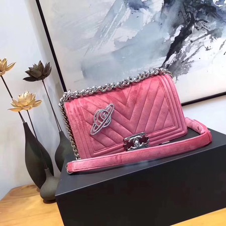 Boy Chanel Flap Shoulder Bag Chevron Velvet Leather A67068B Pink