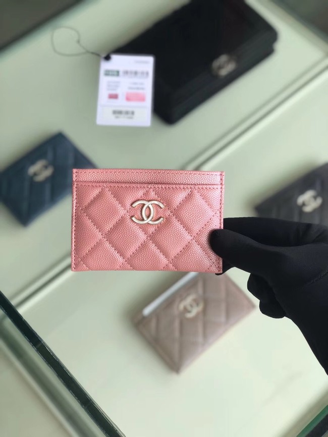 Chanel classic card holder Grained Calfskin & Gold-Tone Metal B31510 Pink