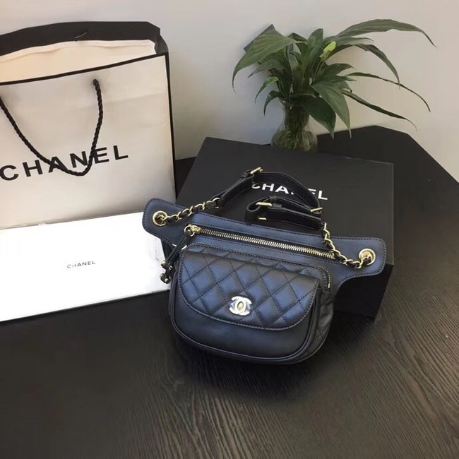 Chanel Original Leather Belt Bag Black SA0814 Gold