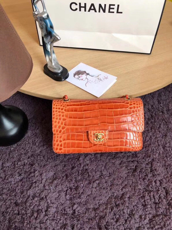 Chanel Classic Flap Bag Original Alligator & Gold-Tone Metal A01112 orange