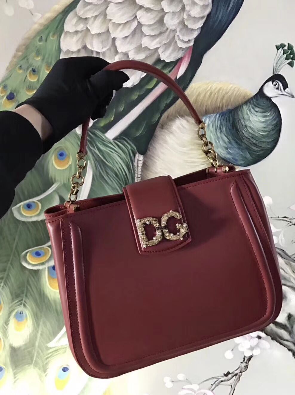Dolce & Gabbana Origianl Leather Bag 4918 Burgundy